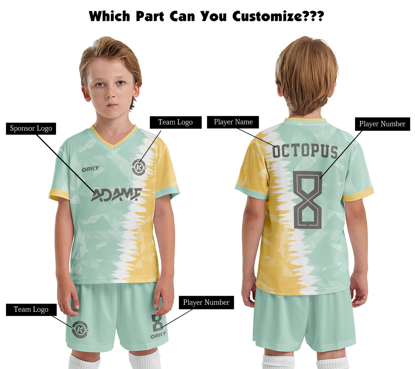 ORKY Kids Vintage Soccer Jerseys with Short Customize Football Uniform Light Green