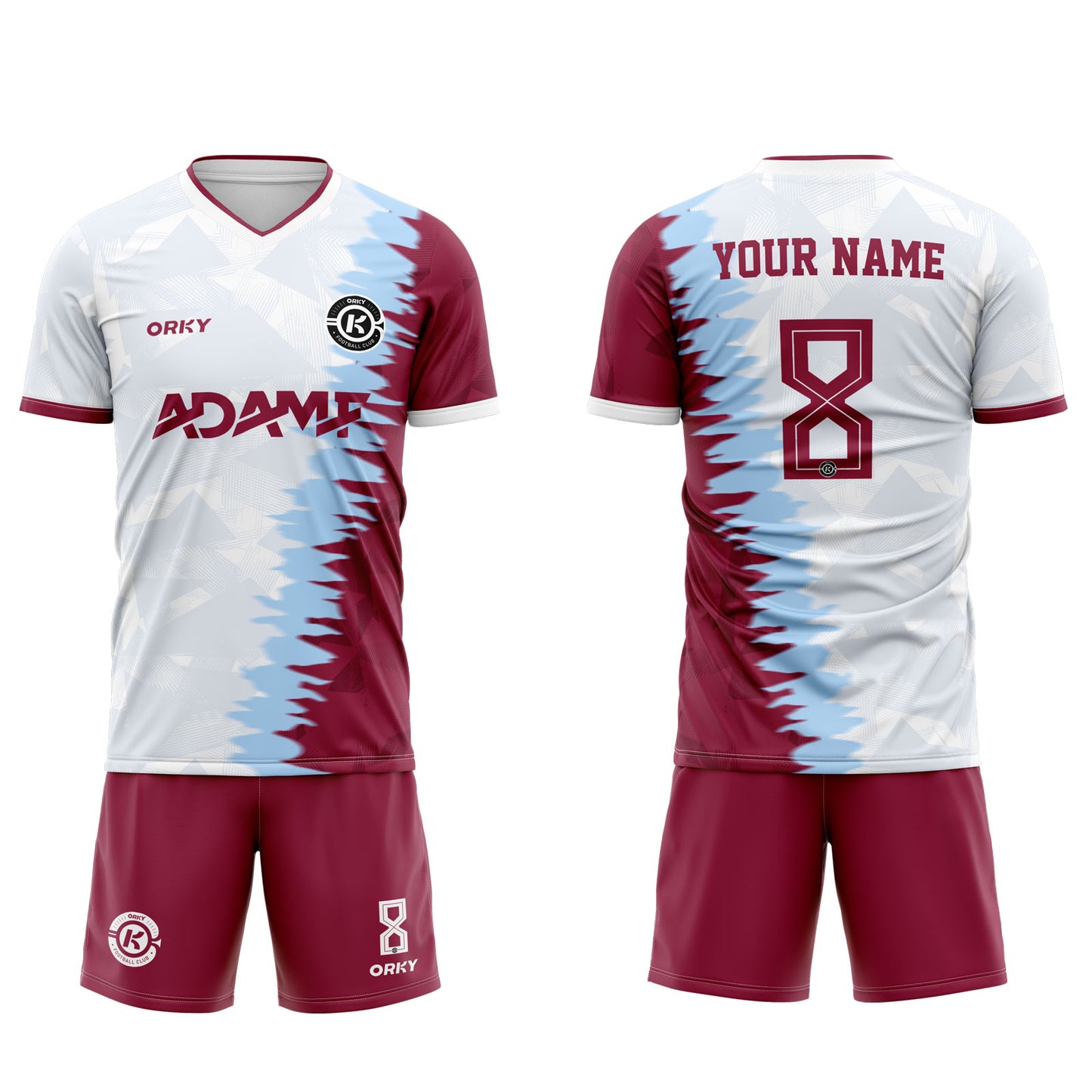 ORKY Boys Soccer Shirt with Short Personalize Name Number Girls Team Uniform Rock White