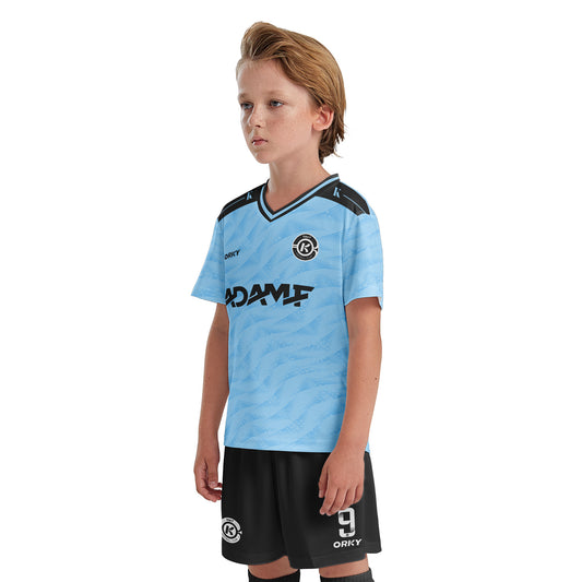 ORKY Youth Soccer Jersey with Short Customize Name Kids Blue Football Uniform