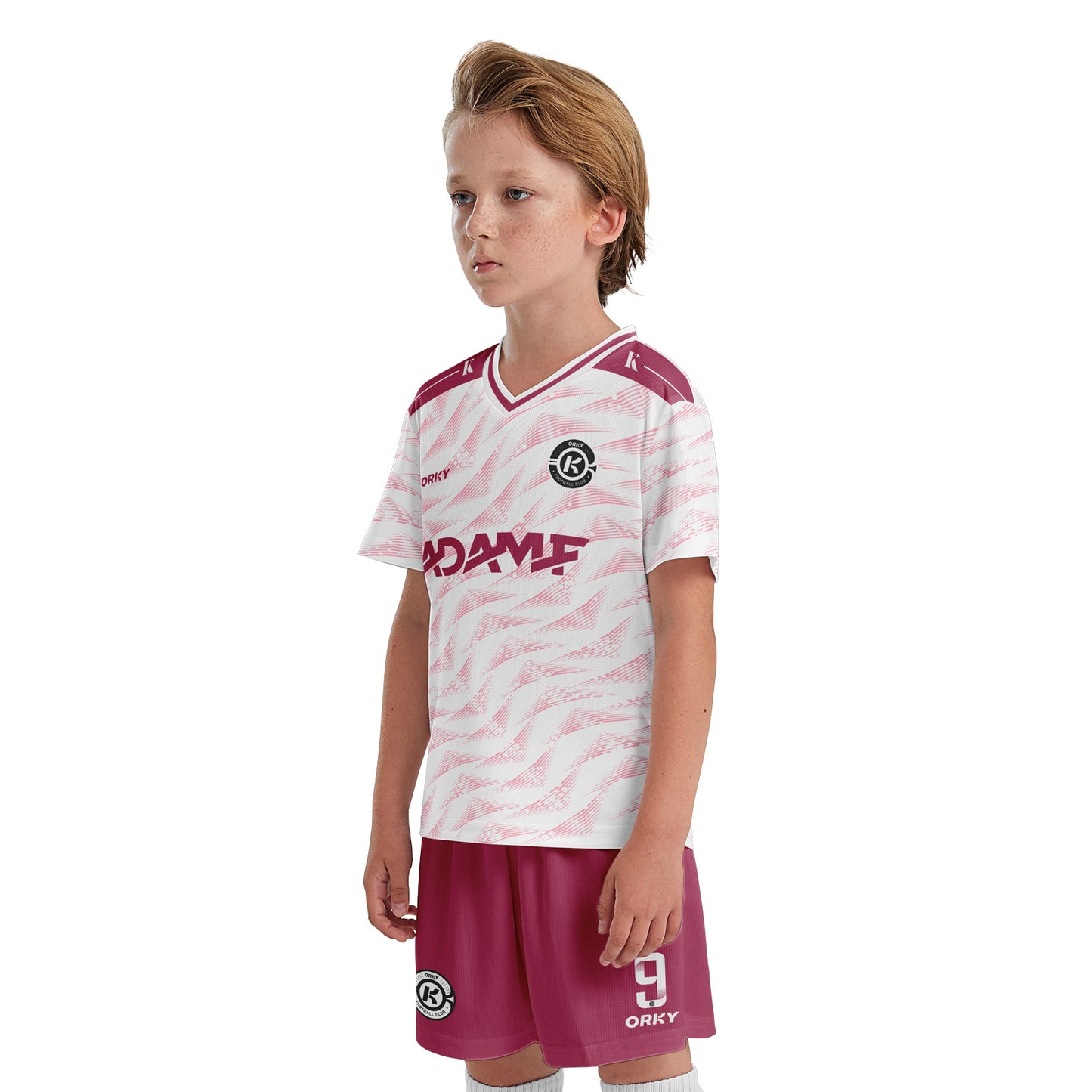ORKY Soccer Jersey with Short Customize Name Kids White Football Uniform