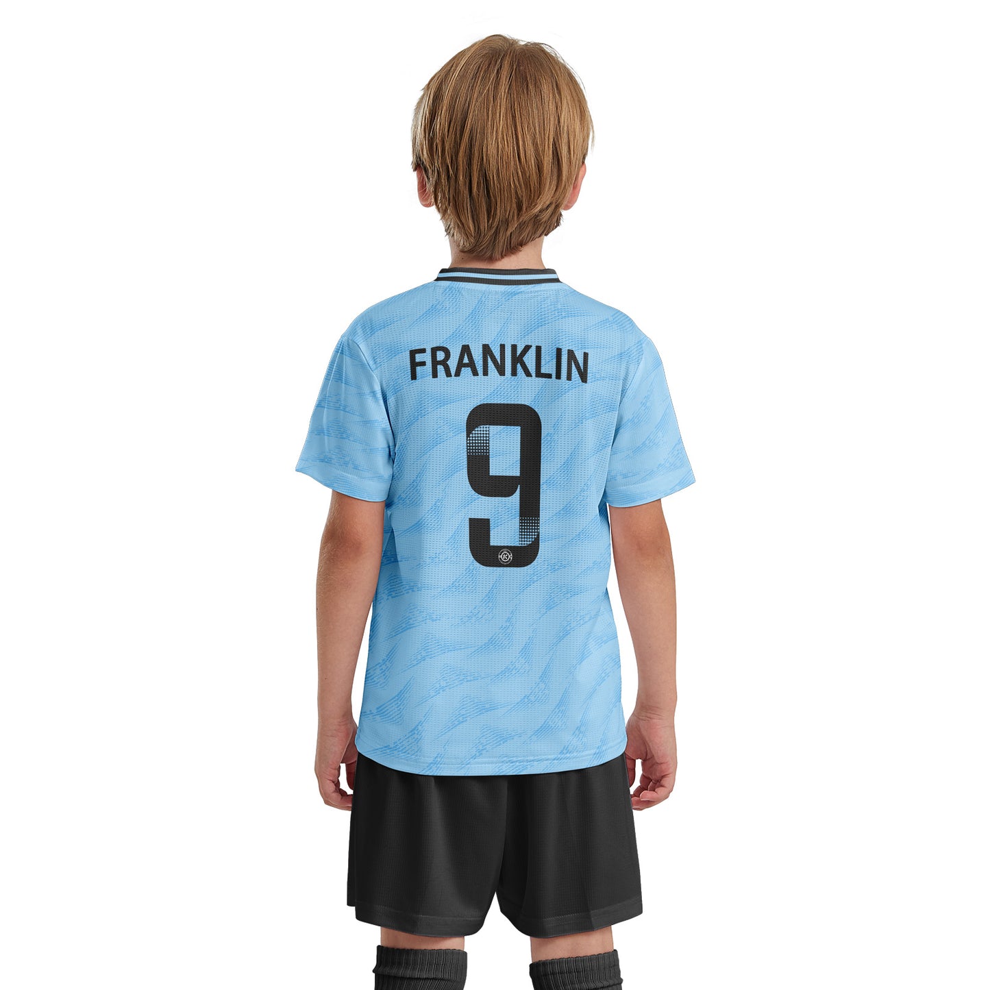 ORKY Youth Soccer Jersey with Short Customize Name Kids Blue Football Uniform