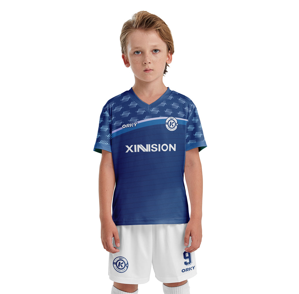 ORKY Customize Soccer Jersey Short Set Kids Youth Training Futbol Uniform Freeze Royal Blue