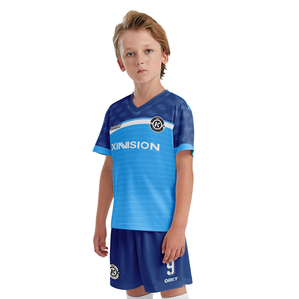ORKY Customize Soccer Jersey with Short Girls Boys Training Futbol Uniform Freeze Blue