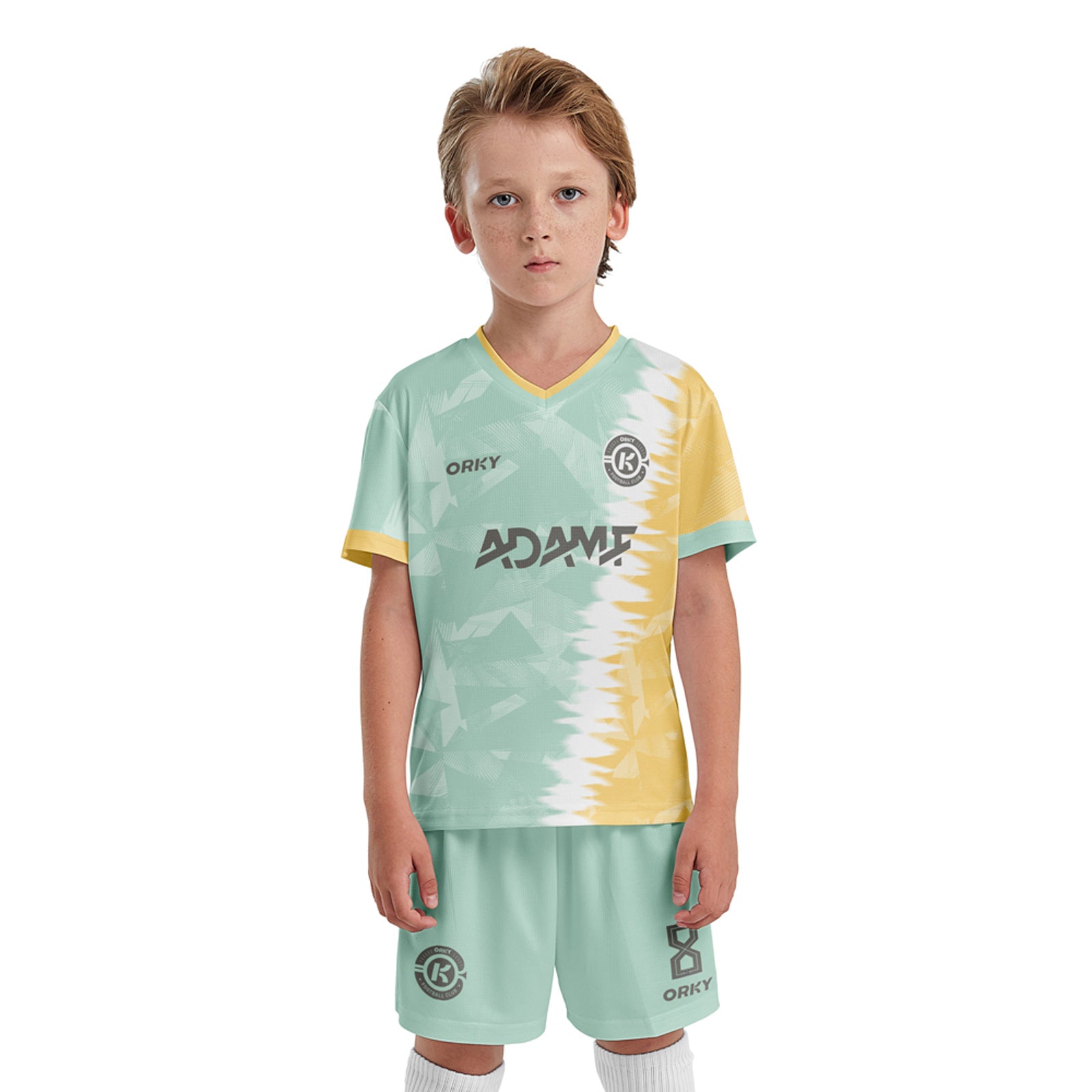 ORKY Kids Vintage Soccer Jerseys with Short Customize Football Uniform Light Green Main image