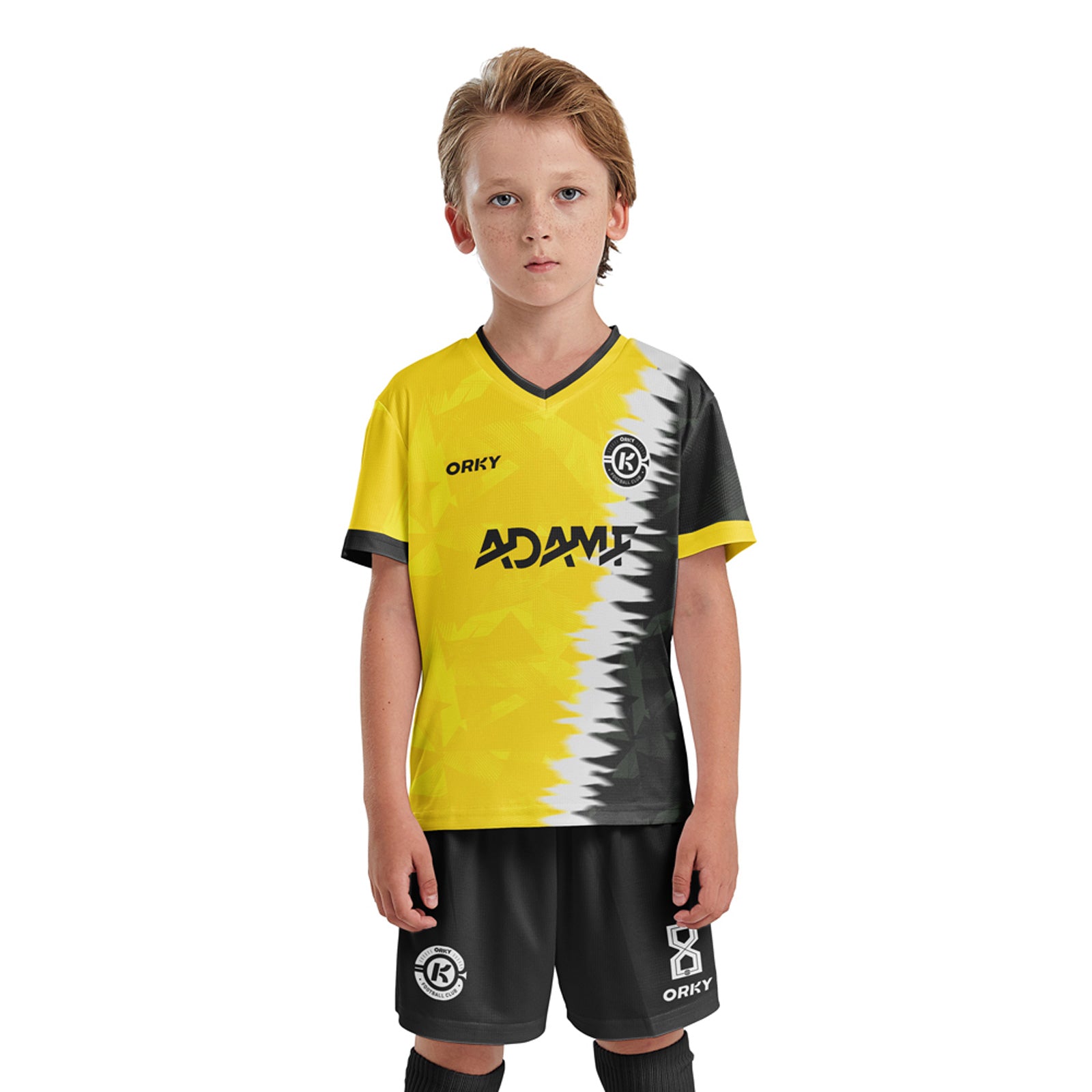 ORKY Kids Soccer Jersey with Short Full Set Custom Name Number Boy Girl Football Dortmund Yellow Uniform