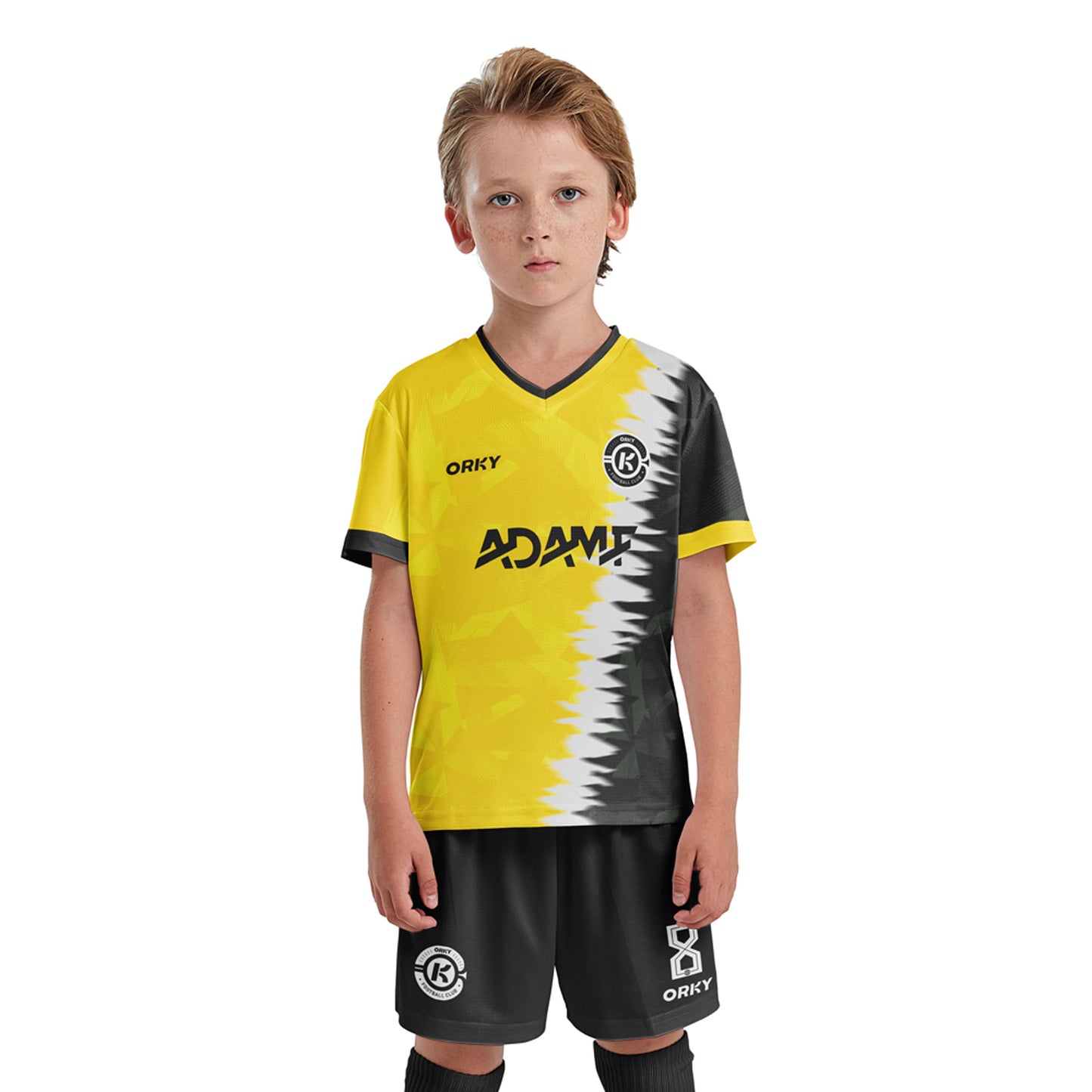 ORKY Kids Soccer Jersey with Short Full Set Custom Name Number Boy Girl Football Dortmund Yellow Uniform