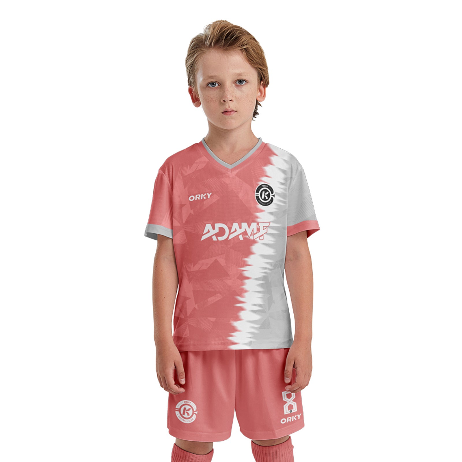 ORKY Kids Custom Soccer Shirt with Short Personalize Name Number Youth Team Uniform Rock Pink Secondary image
