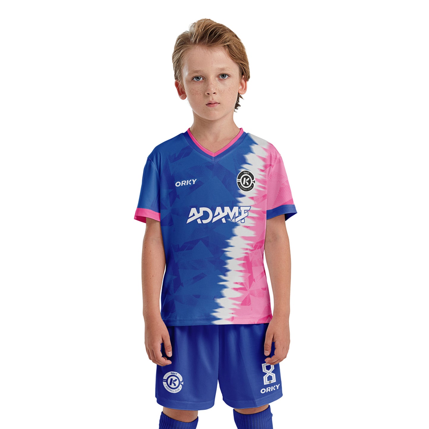 ORKY Boys Soccer Jersey with Short Customize Name Girls Football Uniform Argentina Blue