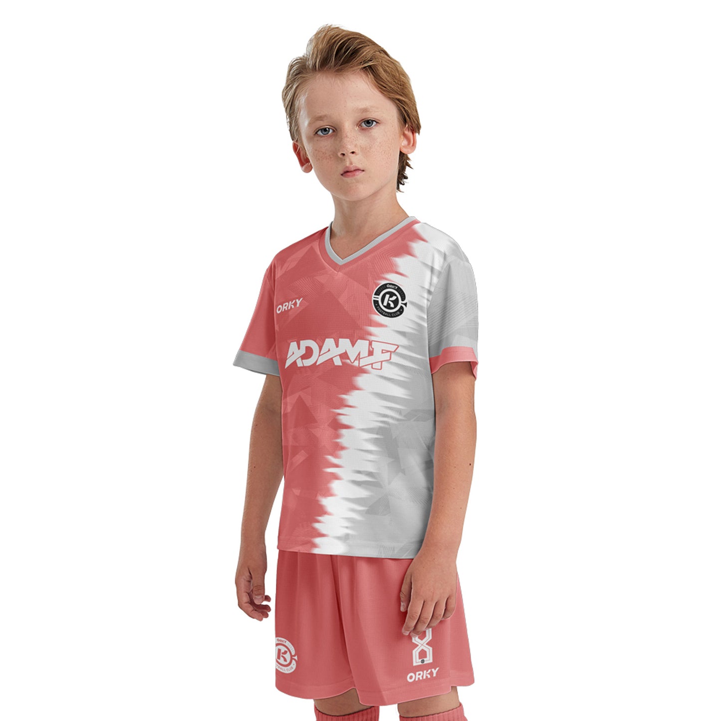 ORKY Kids Custom Soccer Shirt with Short Personalize Name Number Youth Team Uniform Rock Pink