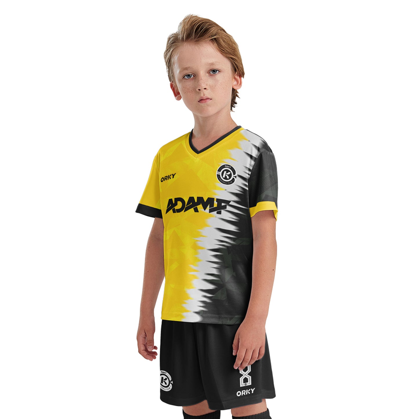 ORKY Kids Soccer Jersey with Short Full Set Custom Name Number Boy Girl Football Dortmund Yellow Uniform