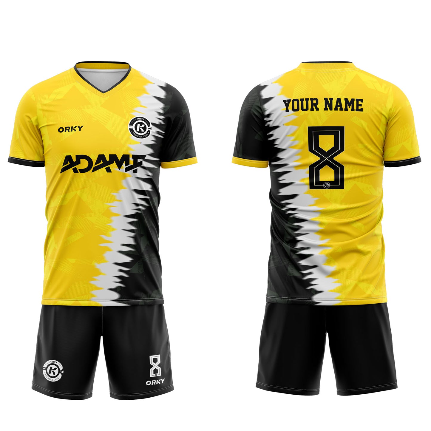 ORKY Kids Soccer Jersey with Short Full Set Custom Name Number Boy Girl Football Dortmund Yellow Uniform