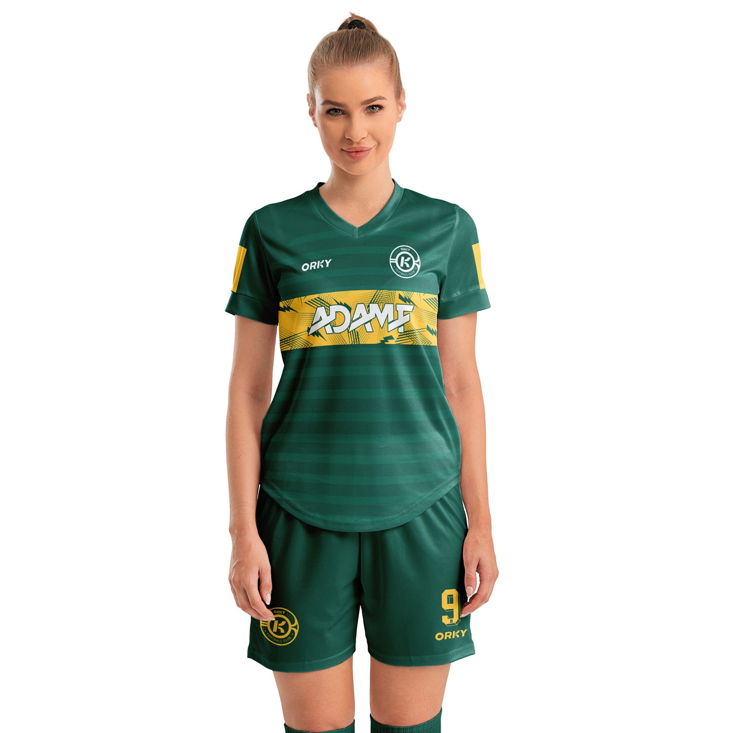 ORKY Women Soccer Shirt Short Customize Name Number Match Uniform Windward Green