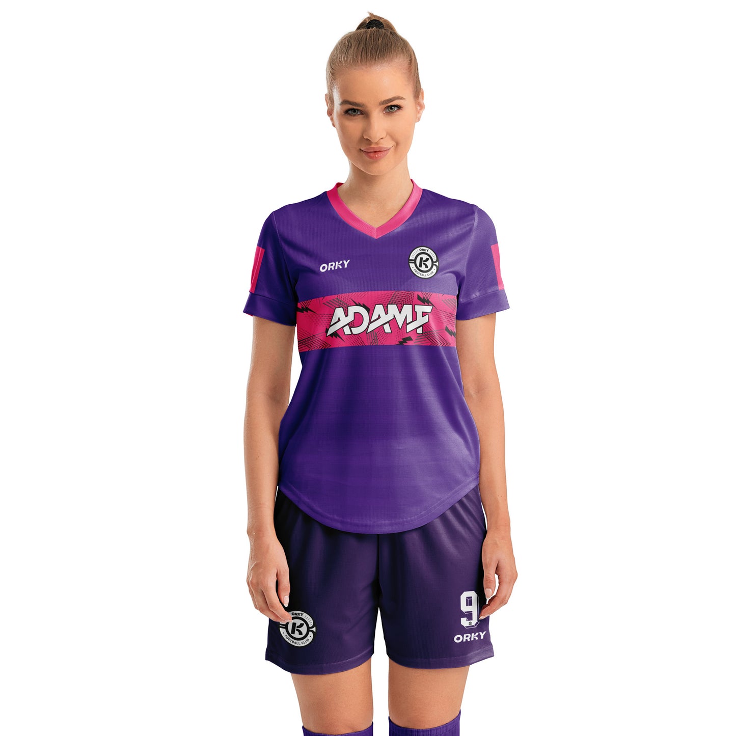 ORKY Women Soccer Shirt Short Customize Name Number Match Uniform Windward Purple