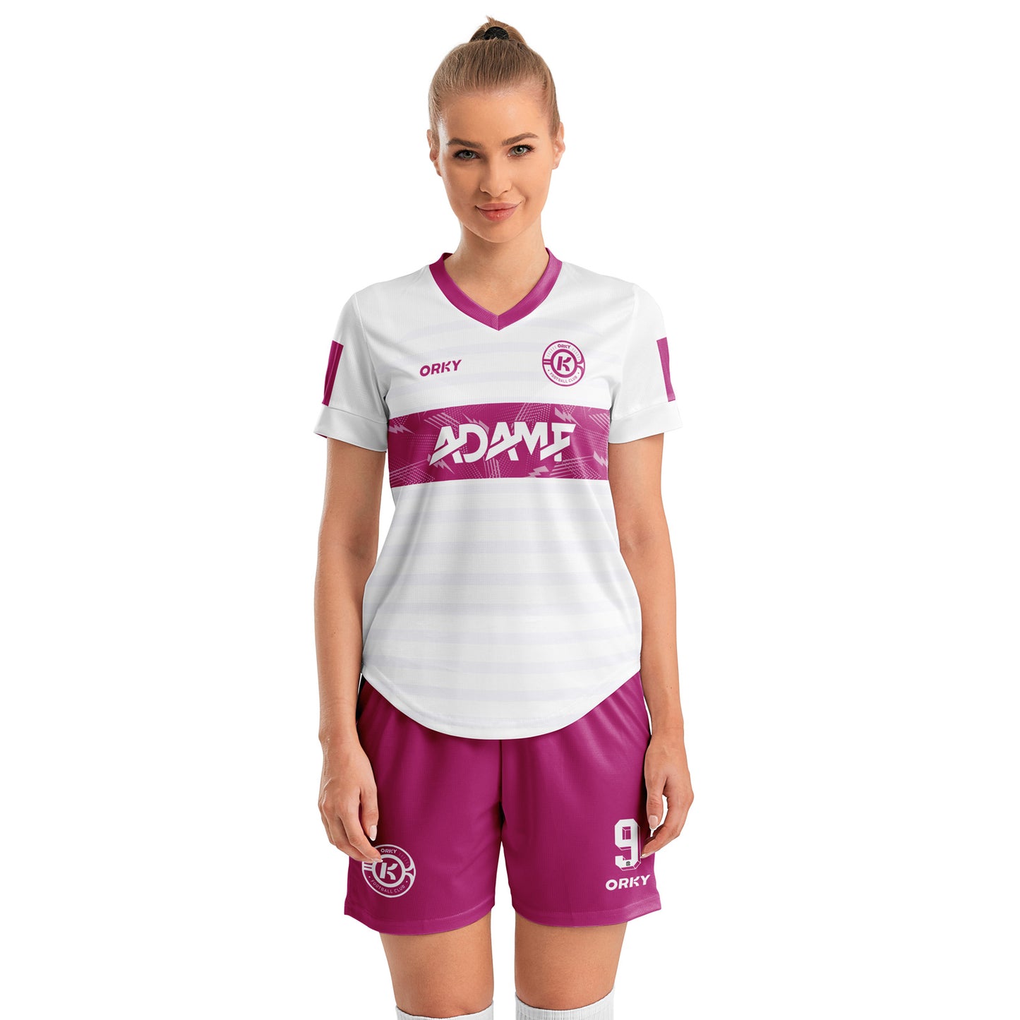 ORKY Women Soccer Shirt Short Customize Name Number Match Uniform Windward White