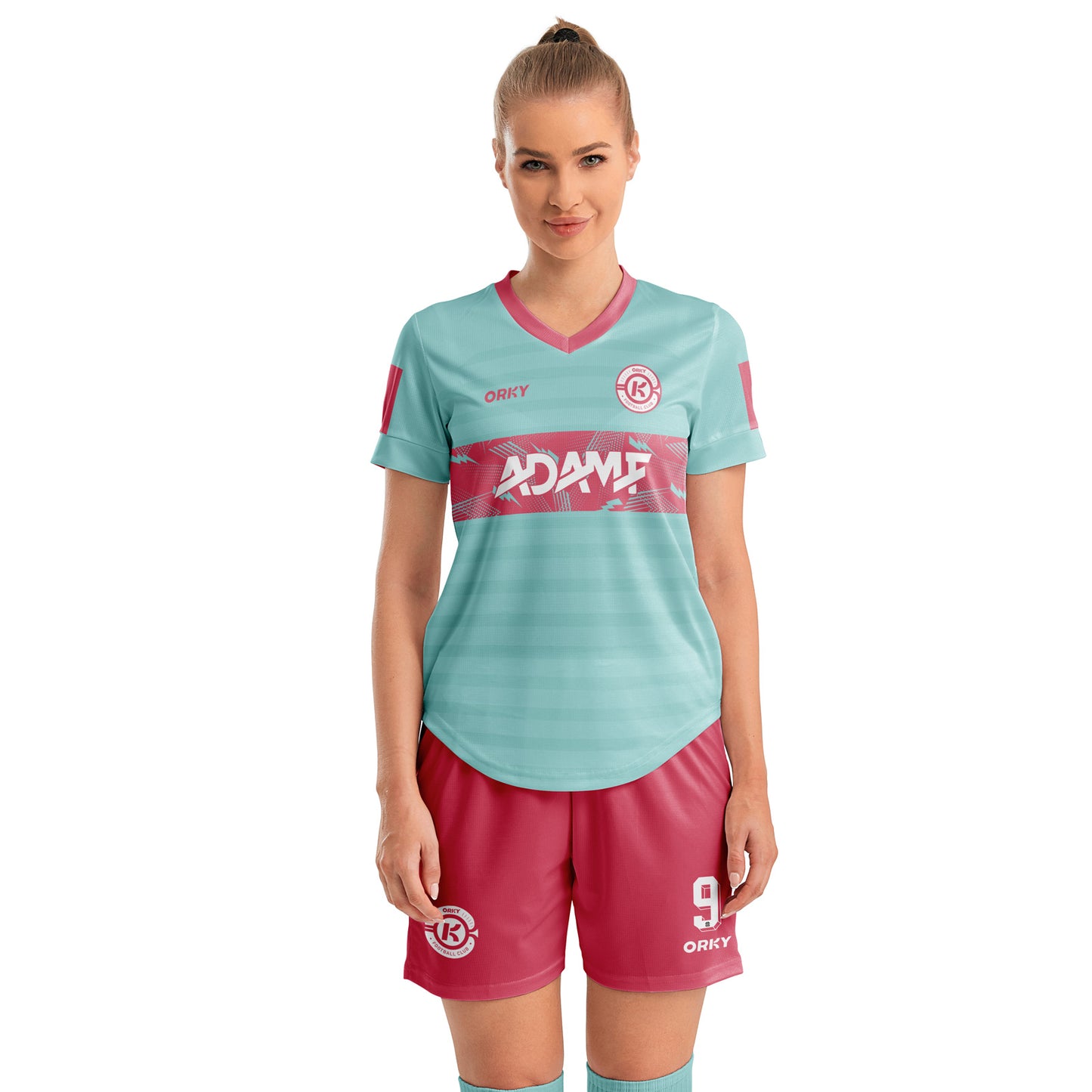 ORKY Women Soccer Shirt Short Customize Name Number Match Uniform Windward Pink