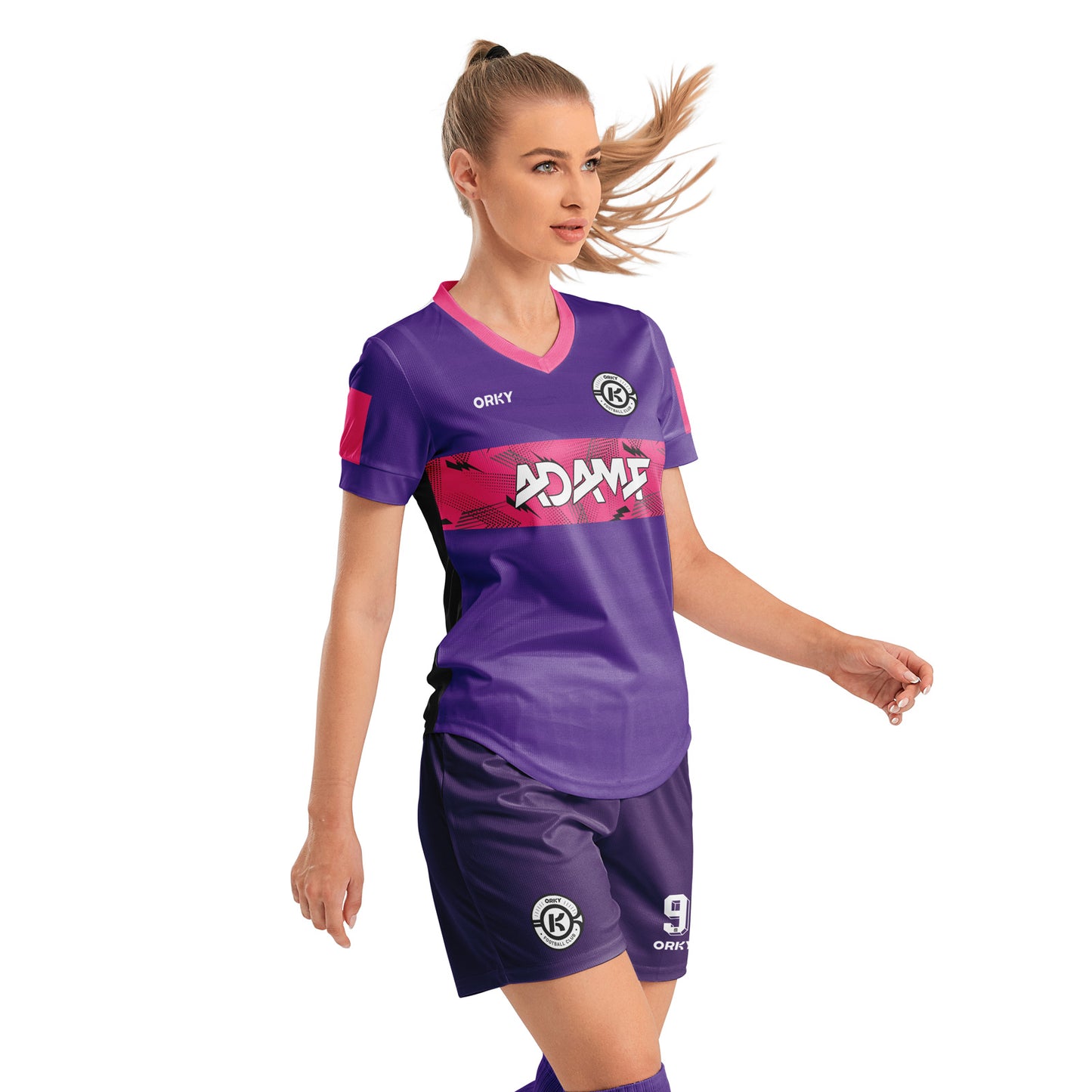 ORKY Women Soccer Shirt Short Customize Name Number Match Uniform Windward Purple