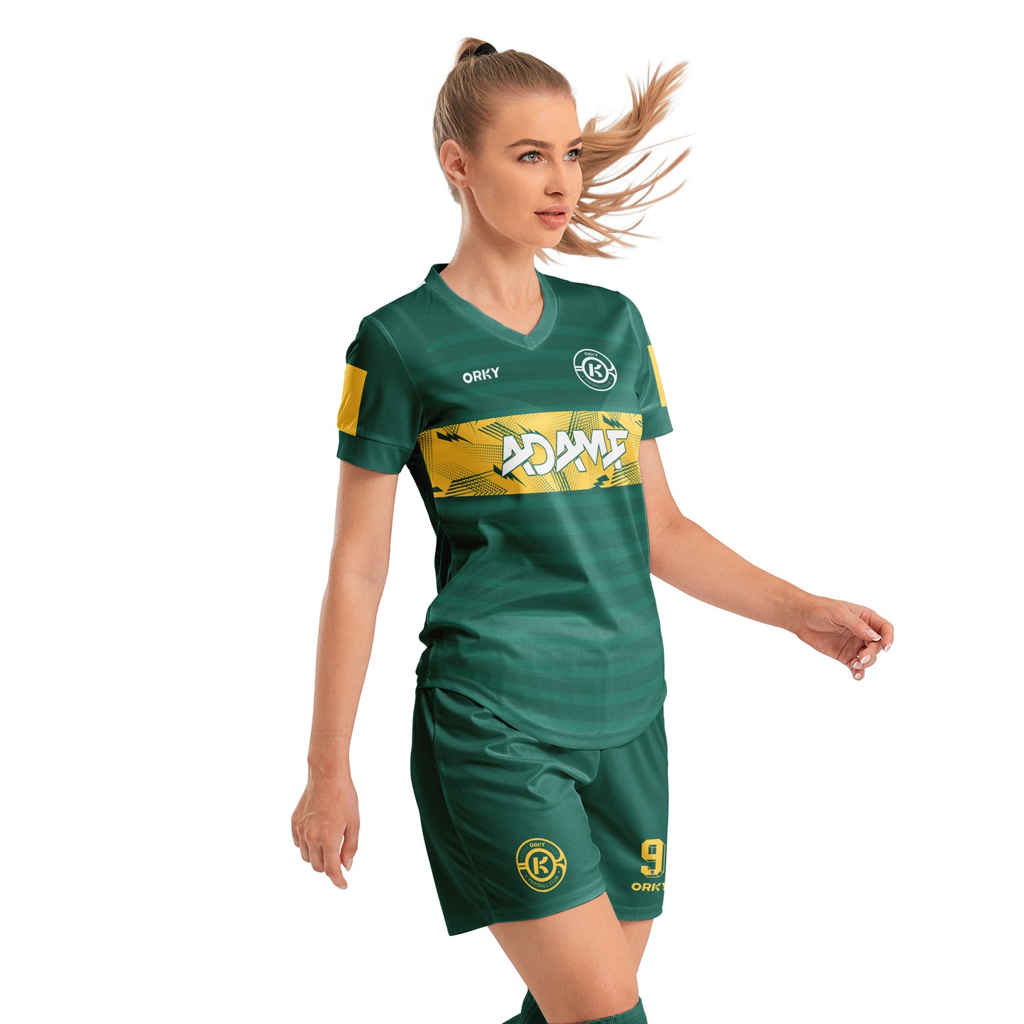 ORKY Women Soccer Shirt Short Customize Name Number Match Uniform Windward Green