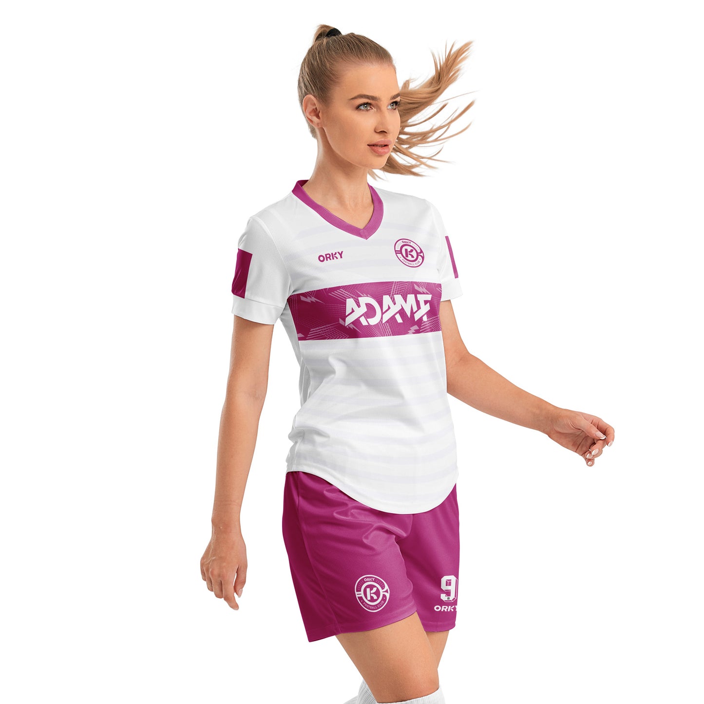 ORKY Women Soccer Shirt Short Customize Name Number Match Uniform Windward White