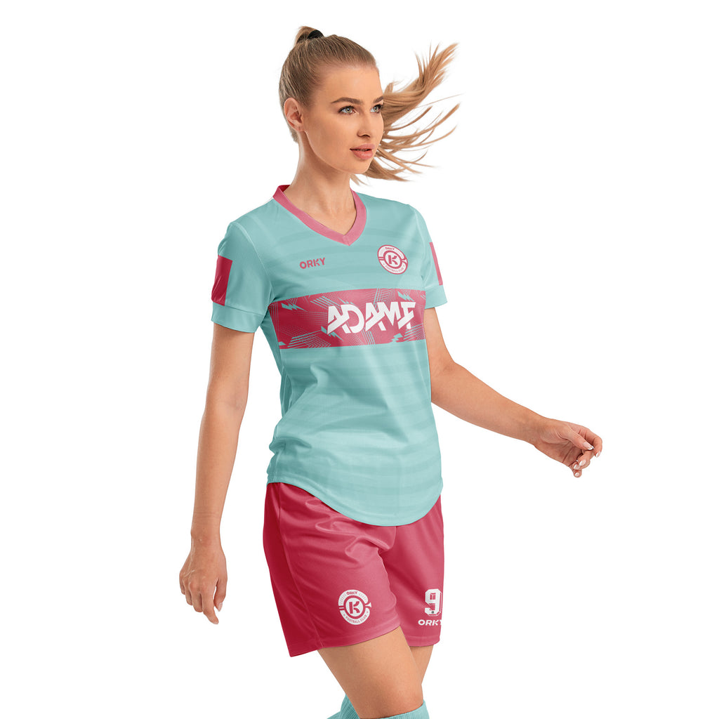 ORKY Women Soccer Shirt Short Customize Name Number Match Uniform Windward Pink