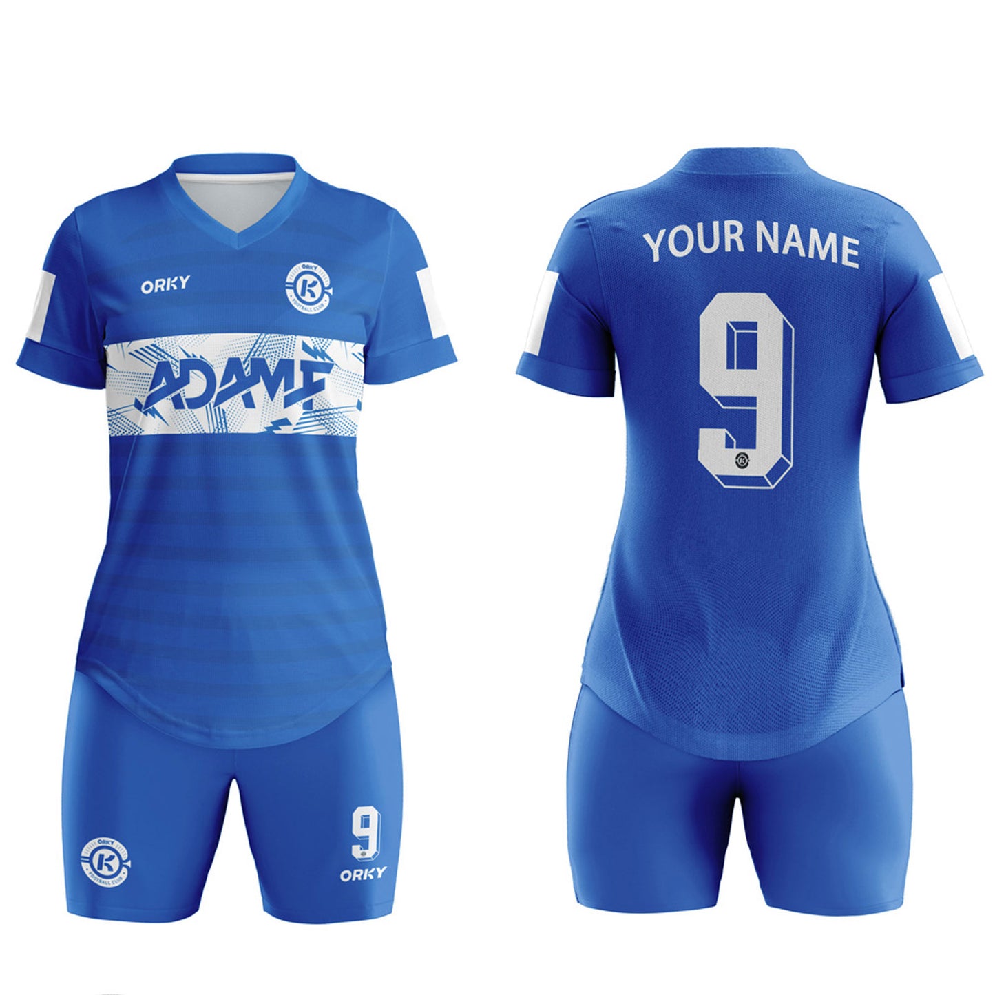 ORKY Women Soccer Shirt Short Customize Name Number Match Uniform Windward Blue