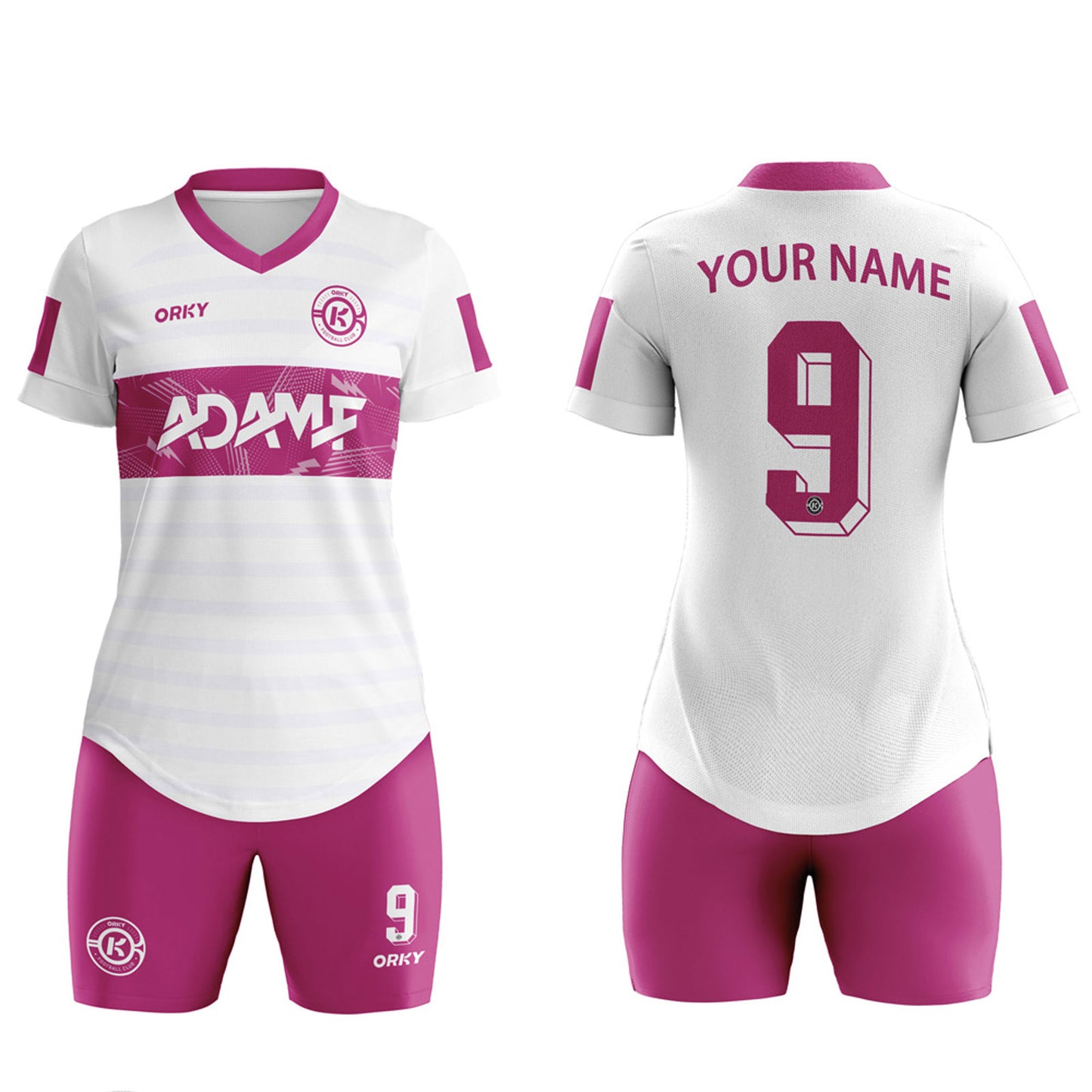 ORKY Women Soccer Shirt Short Customize Name Number Match Uniform Windward White