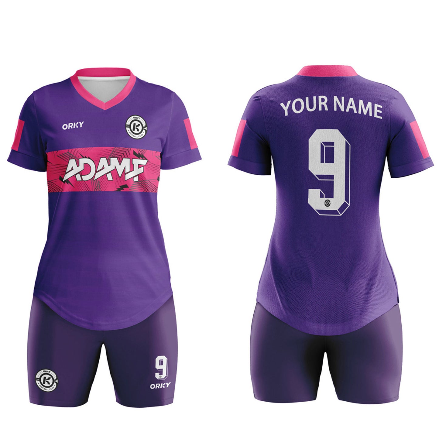 ORKY Women Soccer Shirt Short Customize Name Number Match Uniform Windward Purple