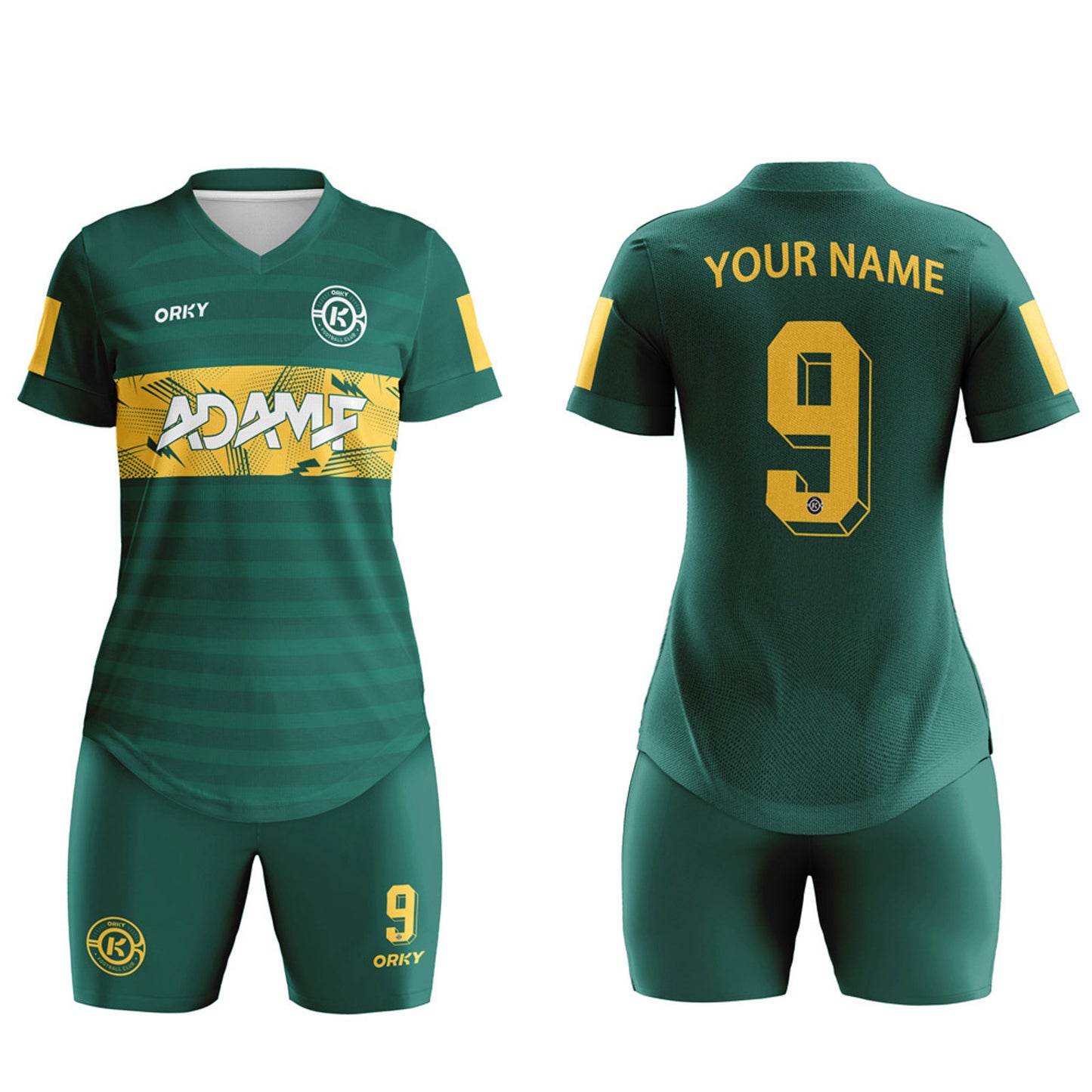 ORKY Women Soccer Shirt Short Customize Name Number Match Uniform Windward Green