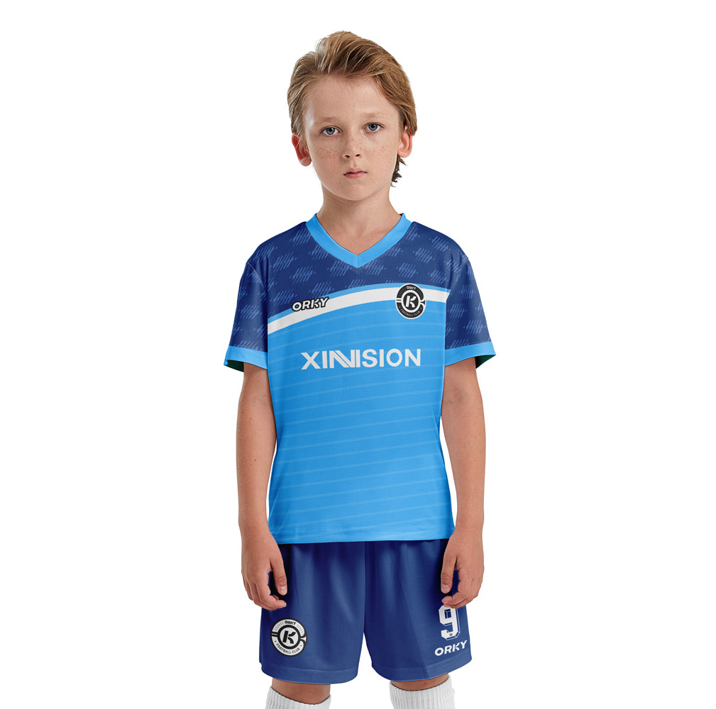 ORKY Customize Soccer Jersey with Short Girls Boys Training Futbol Uniform Freeze Blue