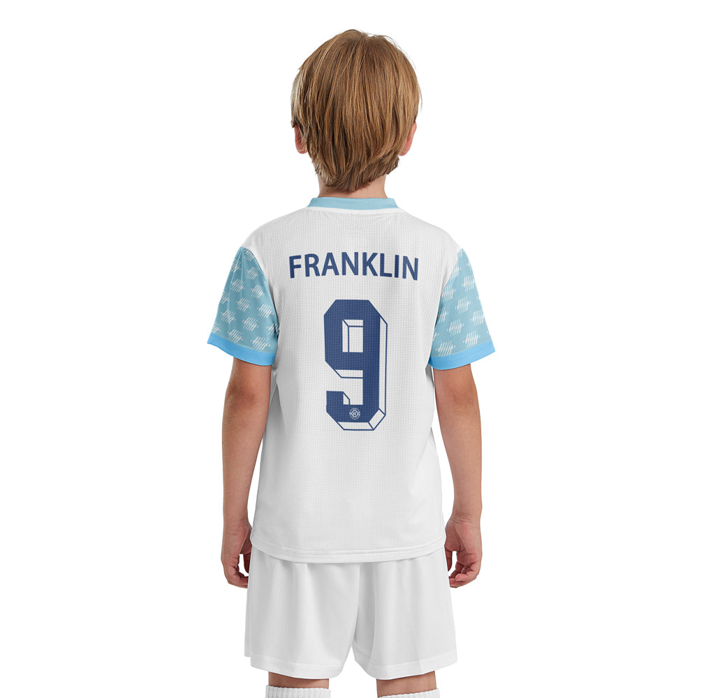 ORKY Kids Soccer Shirt Short Customize Name Number Boy Girl Match Uniform Freeze White