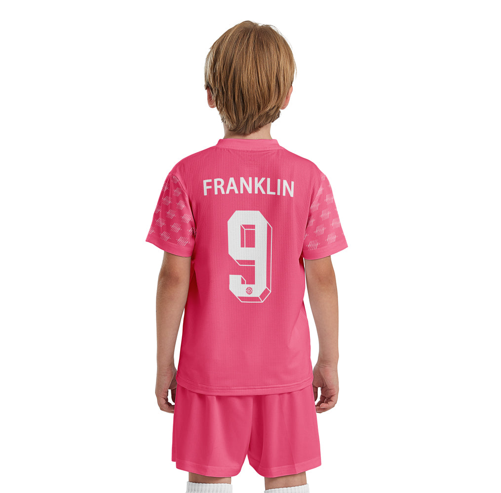 ORKY Kids Soccer Shirt Short Set Customize Name Youth Training Uniform Freeze Pink