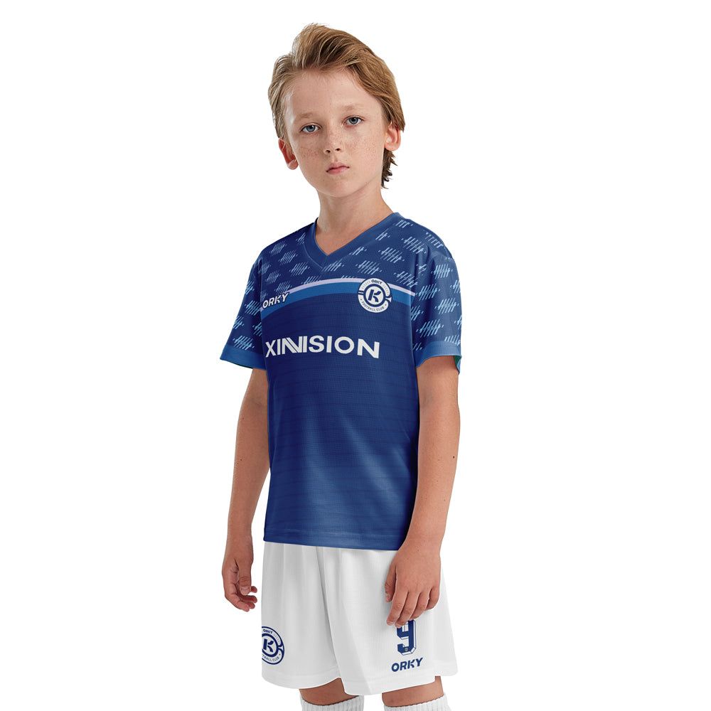 ORKY Customize Soccer Jersey Short Set Kids Youth Training Futbol Uniform Freeze Royal Blue