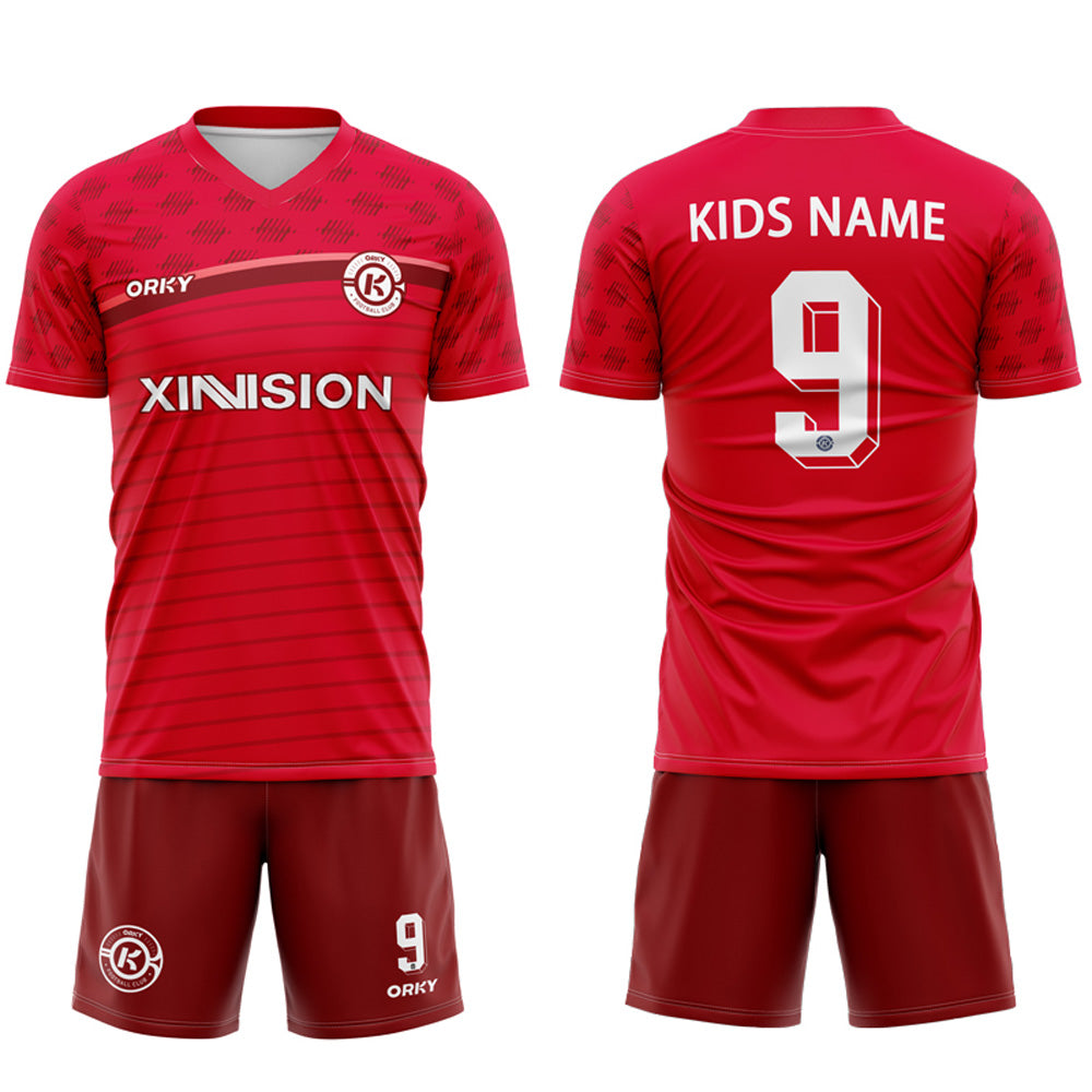 ORKY Boys Soccer Jersey with Short Customize Name Girls Match Ourfit Freeze Red