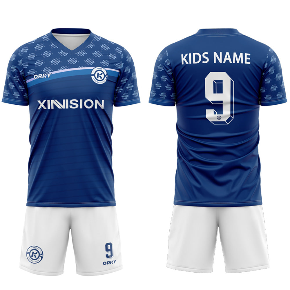 ORKY Customize Soccer Jersey Short Set Kids Youth Training Futbol Uniform Freeze Royal Blue