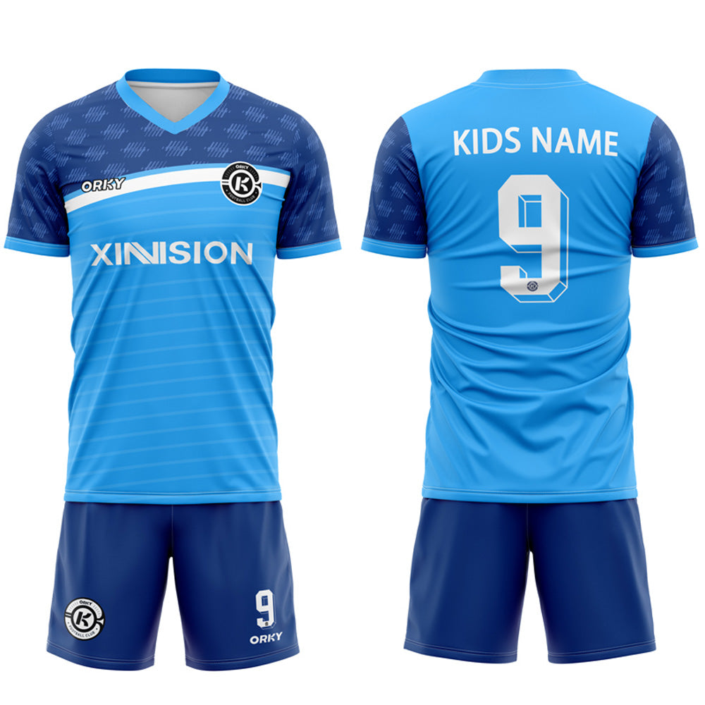 ORKY Customize Soccer Jersey with Short Girls Boys Training Futbol Uniform Freeze Blue