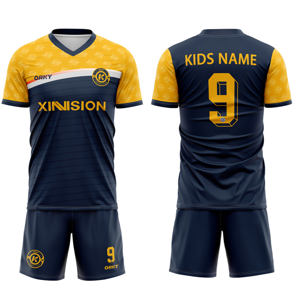 ORKY Customize Girls Soccer Jersey with Short Personalize Name Boys Training Futbol Suit Freeze Yellow