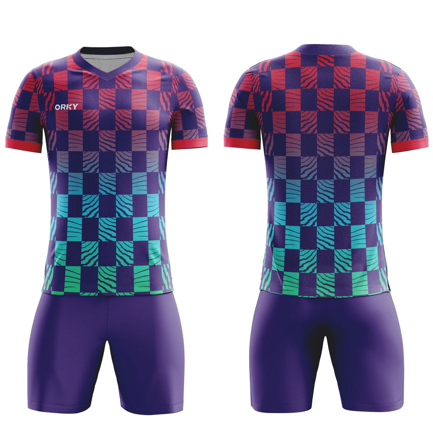 ORKY Men Soccer Jersey with Short Personalize Design Football Team Uniform Gradient Checker