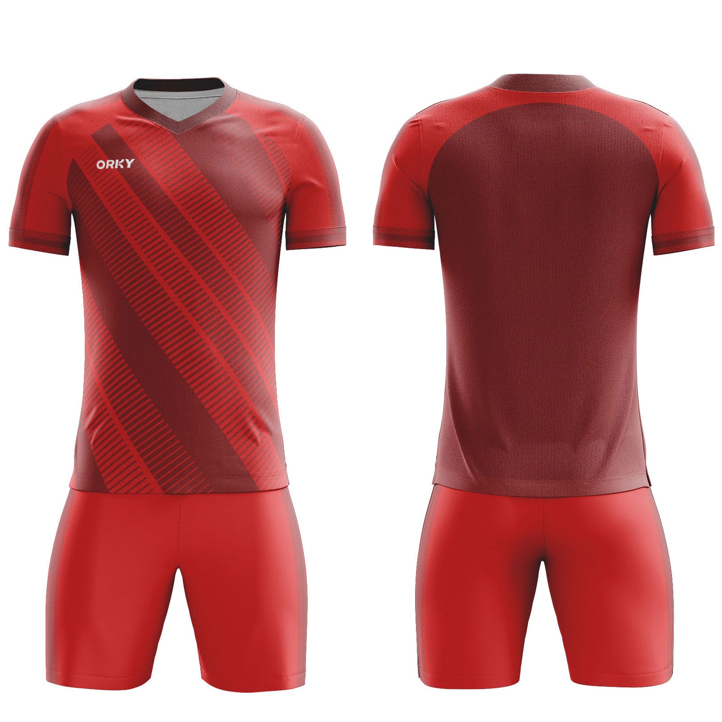 ORKY Soccer Uniform Men Jersey with Short Personalize Name Number Lines Red