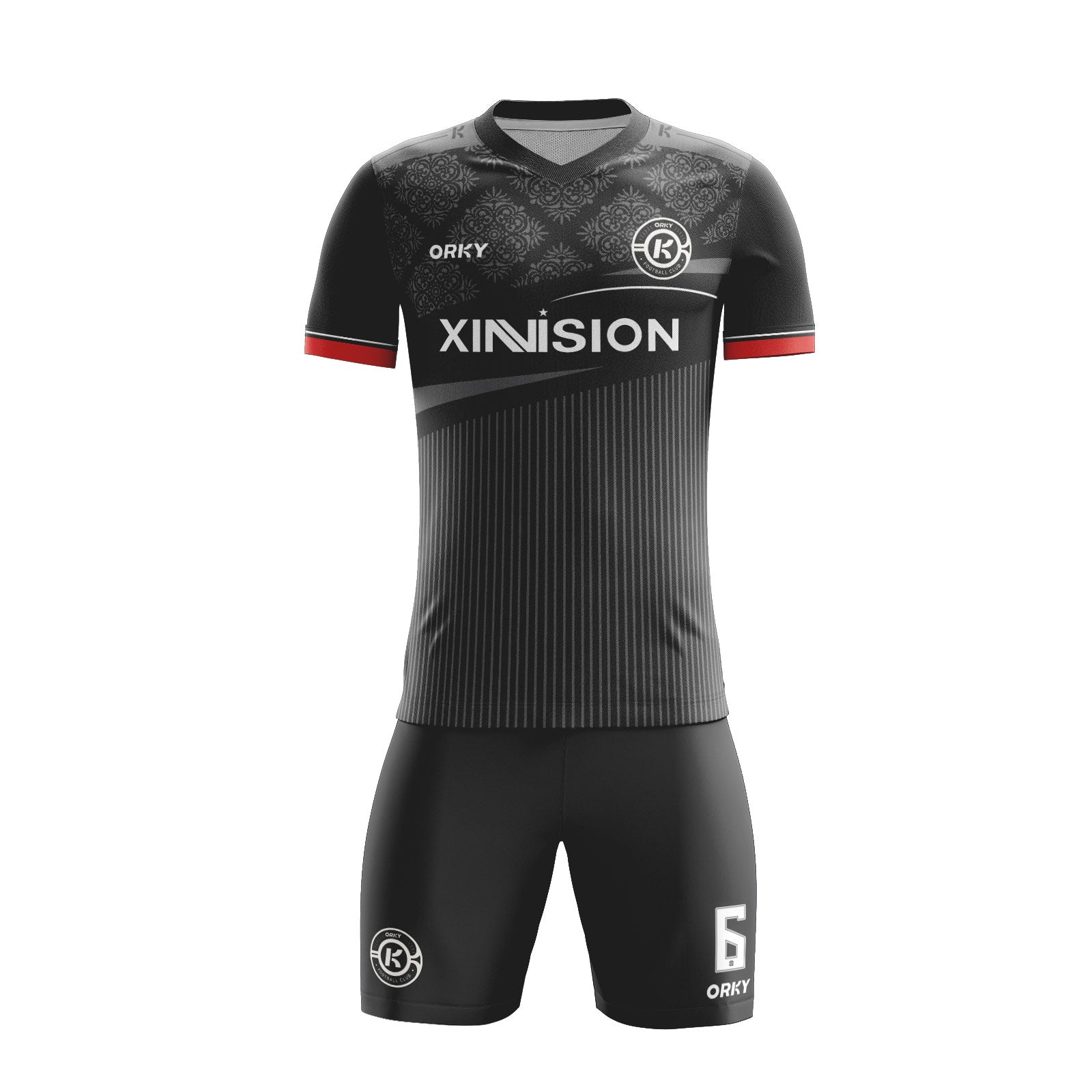 ORKY Customize Soccer Shirt with Short Men Team Kit Flowers Black Secondary image