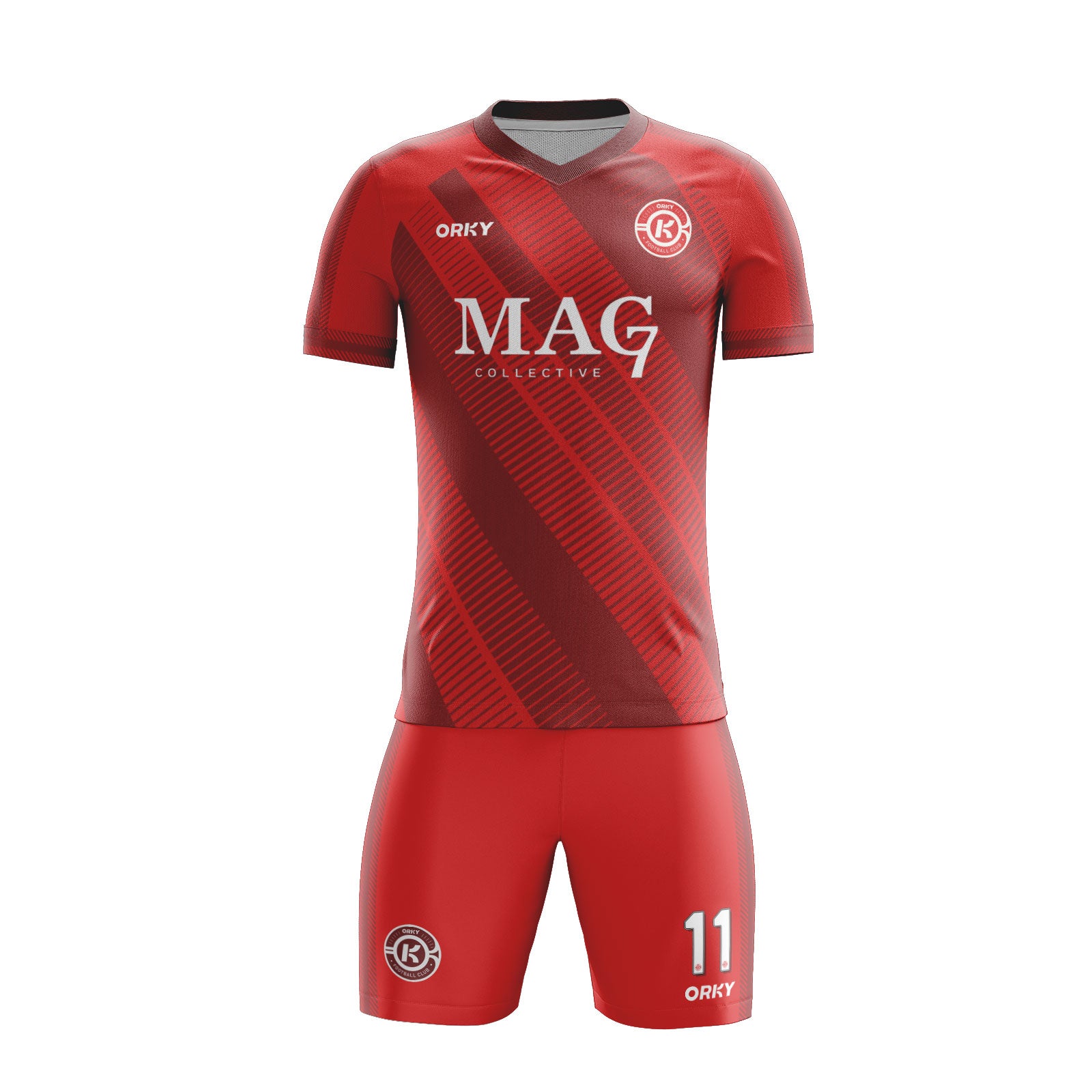 ORKY Soccer Uniform Men Jersey with Short Personalize Name Number Lines Red Secondary image