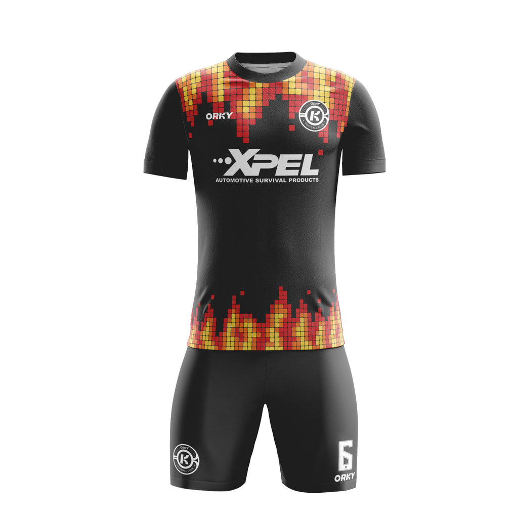 ORKY Custom Football Shirt with Short Men Kids Soccer Training Full Uniform Pixel Fire