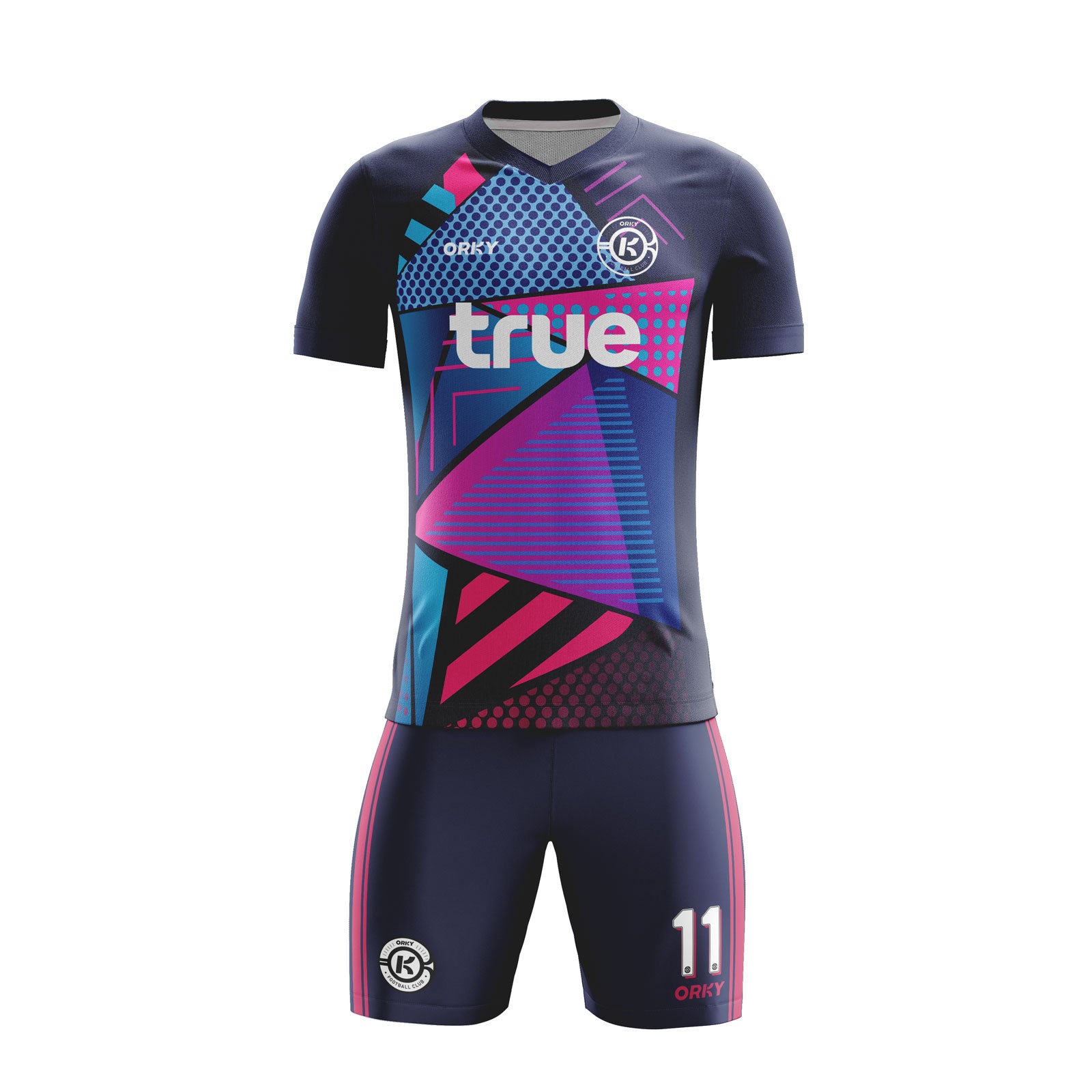 ORKY Customize Soccer Jersey with Short Unique Triangle Blue Secondary image