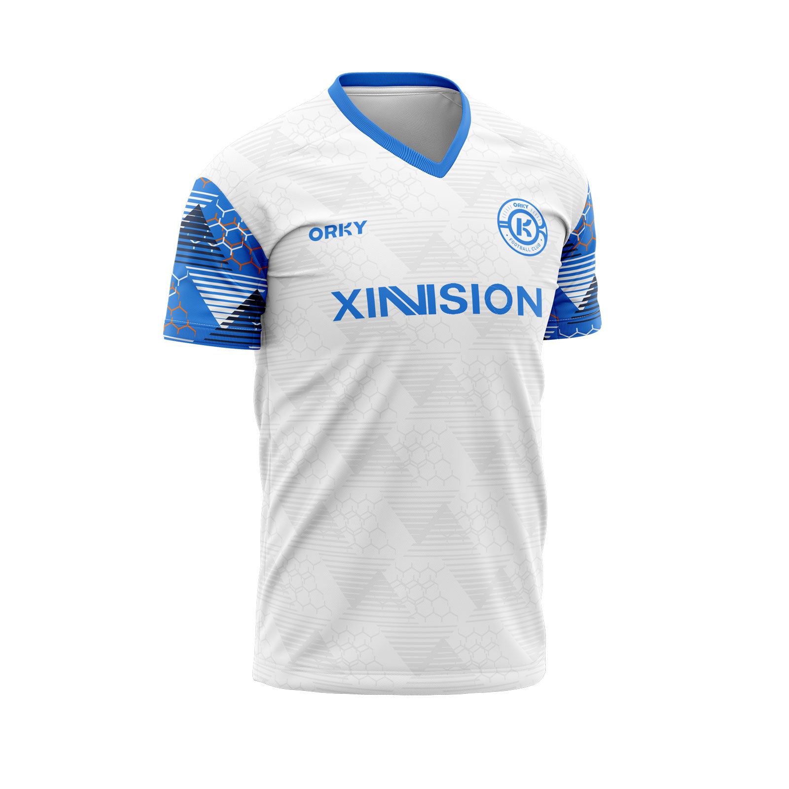 ORKY Men Football Jersey Heat Sublimation Striped Honeycomb Blue Short Sleeve Main image