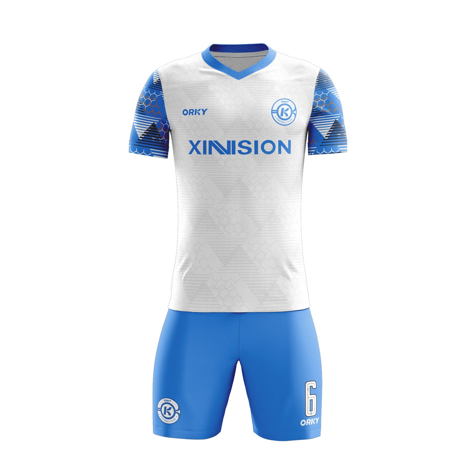 ORKY Men Football Jersey Heat Sublimation Striped Honeycomb Blue Short Sleeve Secondary image