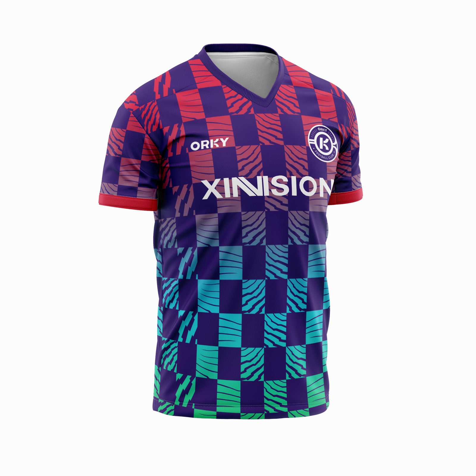 ORKY Men Soccer Jersey with Short Personalize Design Football Team Uniform Gradient Checker Main image
