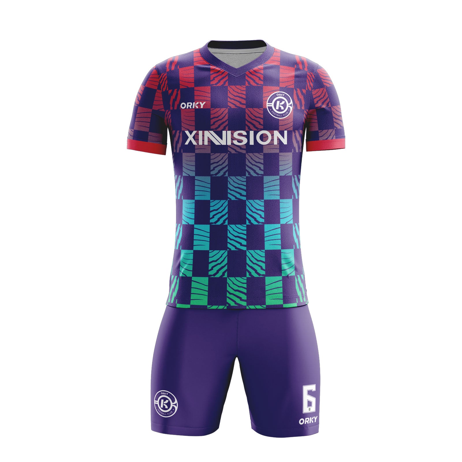 ORKY Men Soccer Jersey with Short Personalize Design Football Team Uniform Gradient Checker Secondary image
