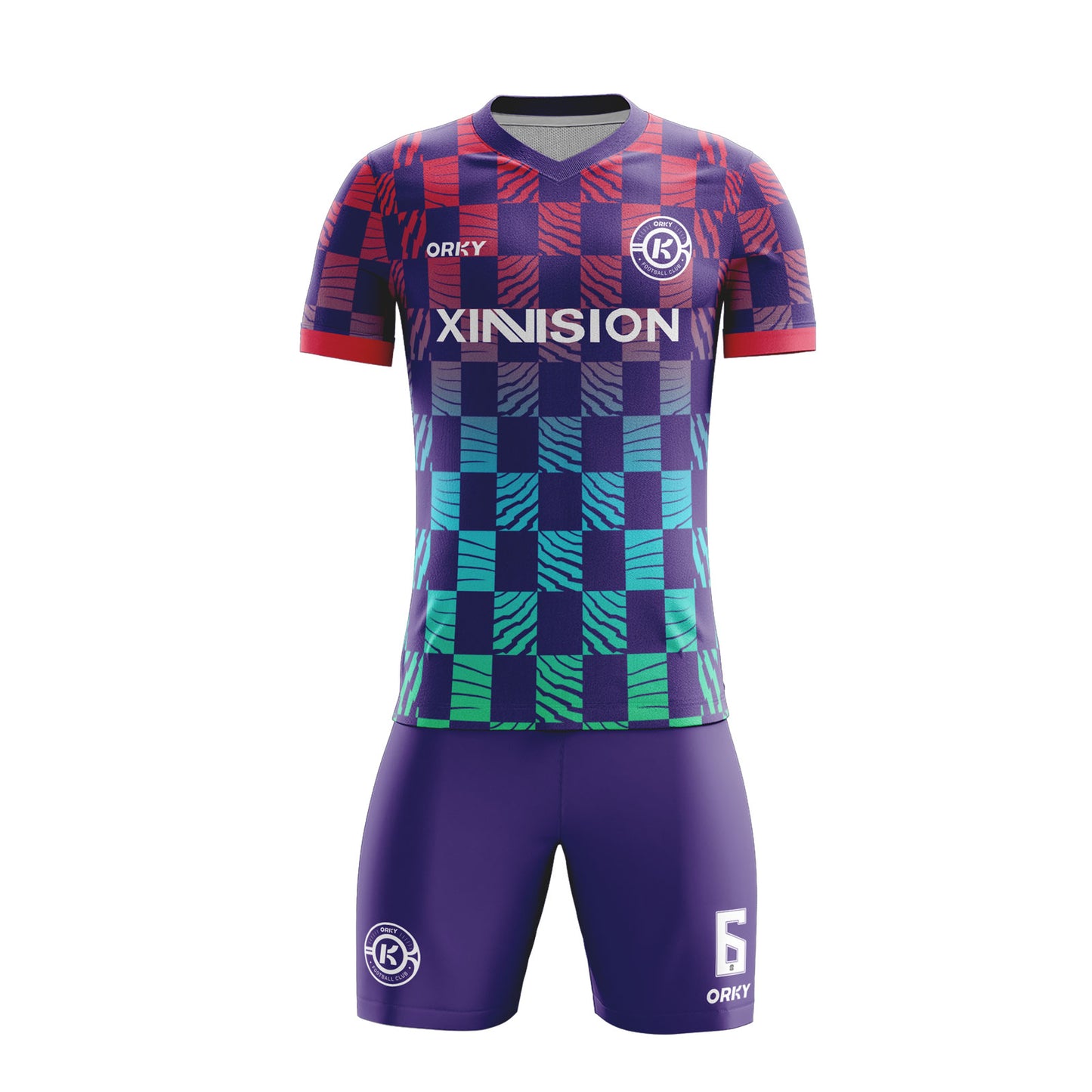 ORKY Men Soccer Jersey with Short Personalize Design Football Team Uniform Gradient Checker