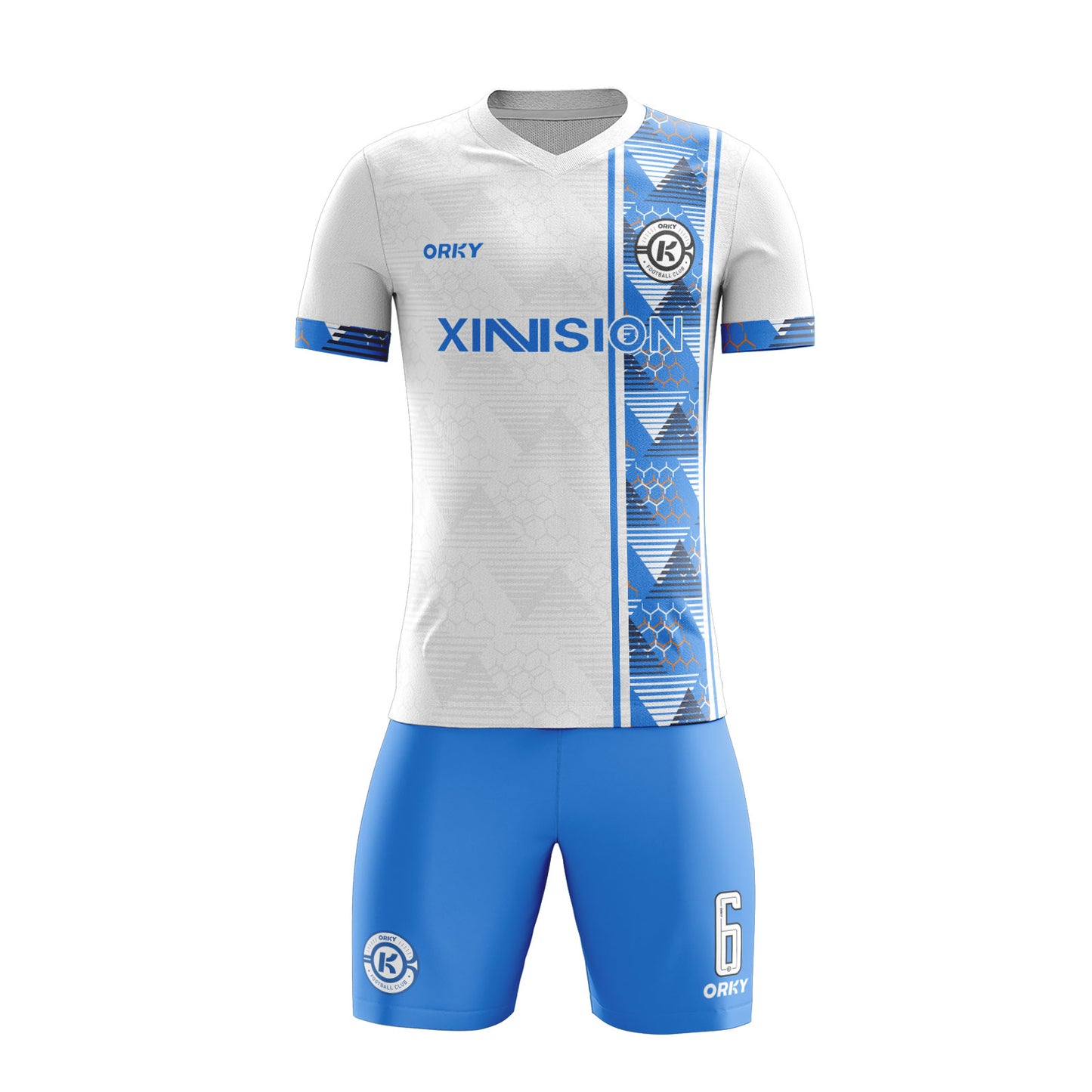 ORKY Comfortable Soccer Uniforms Honeycomb Blue And White Vertical Three-Seven