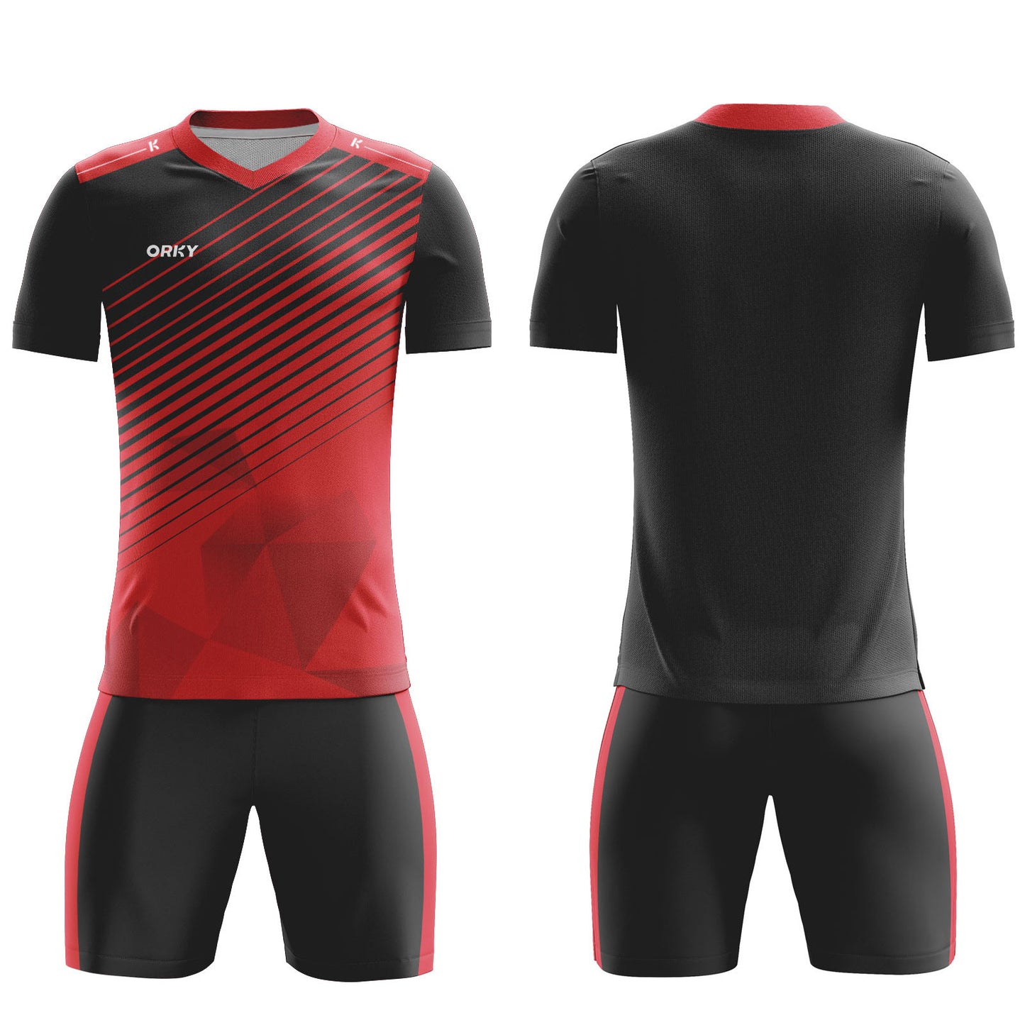 ORKY Customize Soccer Jersey with Short Training Suit Stripe Red